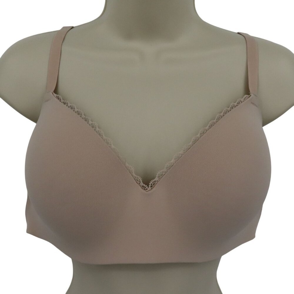 Maidenform Women Large DM7681 T-Shirt Wireless Bra Beige Lace Lined Padded